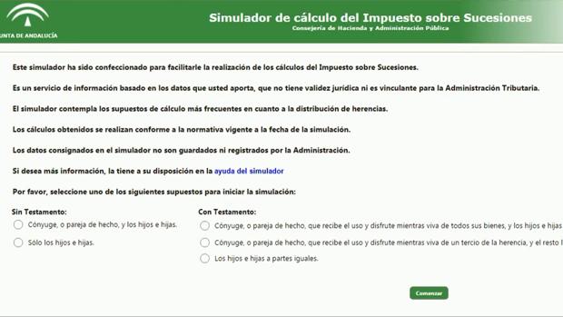 Simulador de la Junta para el impuesto de sucesiones
