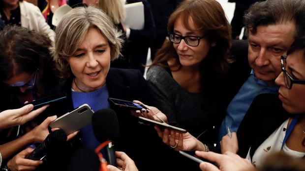 La diputada del PP Isabel García Tejerina atiende a los medios hoy en los pasillos del Congreso