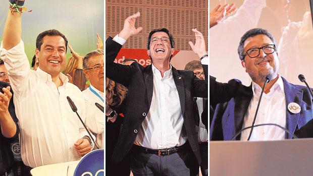 Moreno, Marín y Serrano, en la noche electoral el pasado 2D