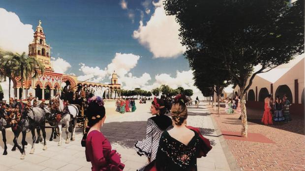 Recreación del nuevo recinto ferial, con pavimento y acerado y sin cableado aéreo