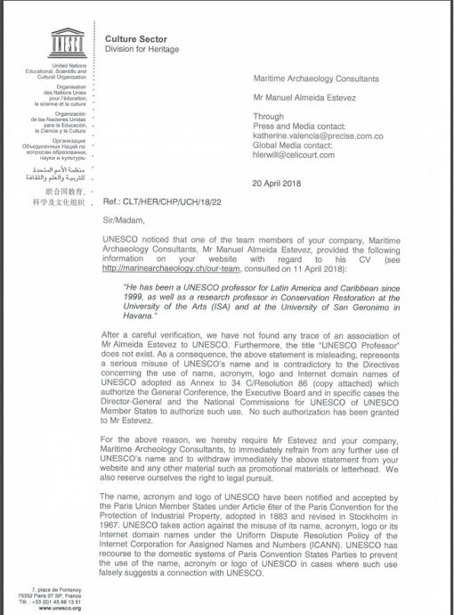 Anverso de la carta publicada en Colombia por «W Radio»