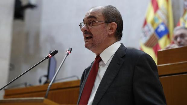 Javier Lambán durante su intervención en el debate anual de política general de las Cortes de Aragón en septiembre de 2018