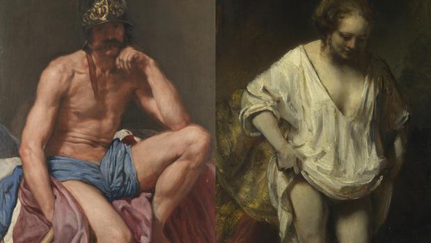 «Marte», por Velázquez, frente a «Mujer bañándose en un arroyo», de Rembrandt