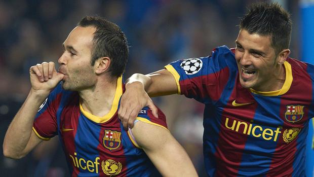 Andrés Iniesta y David Villa durante su etapa en el Barcelona