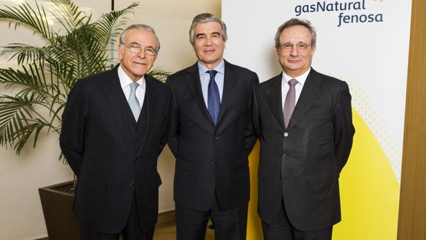 Isidro Fainé, Francisco Reynés y Rafael Villaseca, hoy